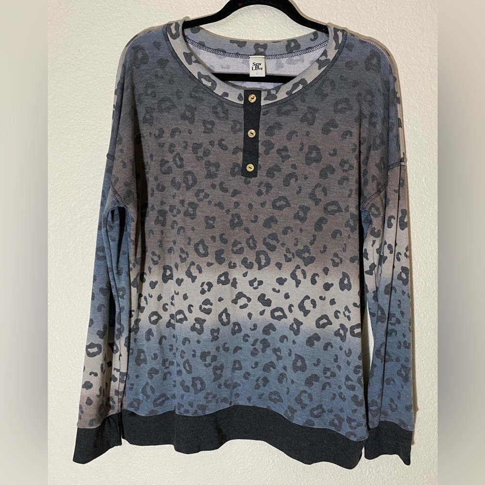 Sew in Love boutique brand leopard print long sleeve Henley
